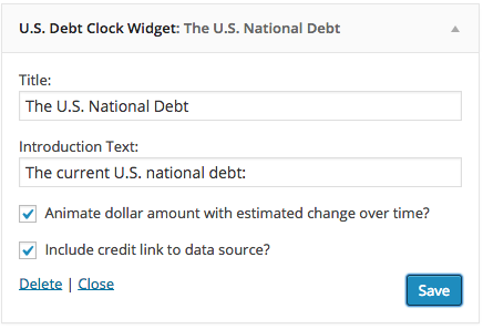The widget options configuration display