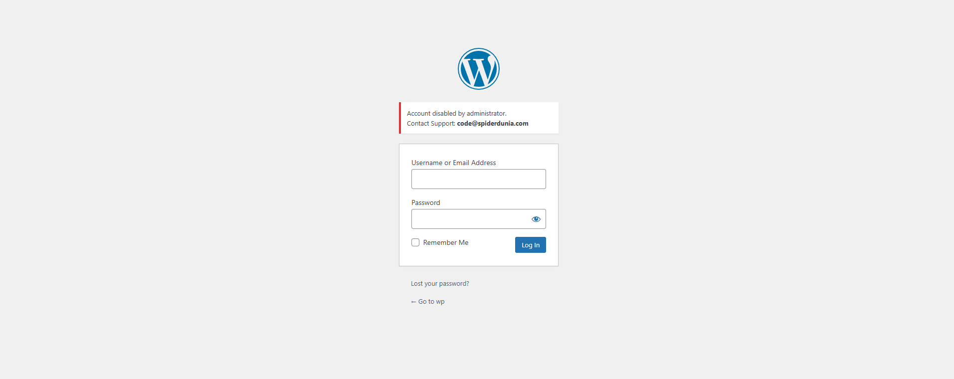 Login screen showing blocked account message