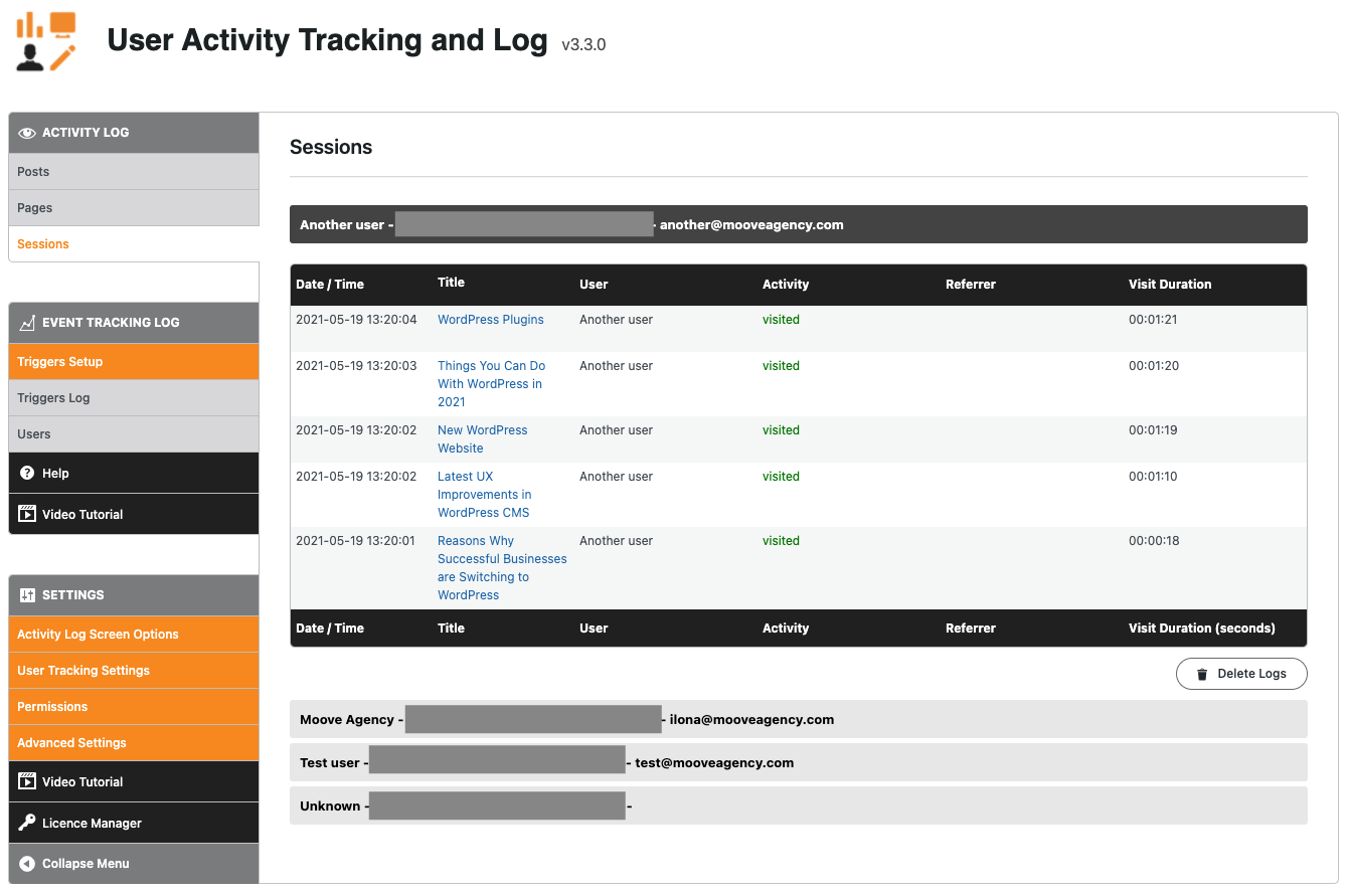 User Activity Tracking and Log - Event Tracking Log - Users [Premium]