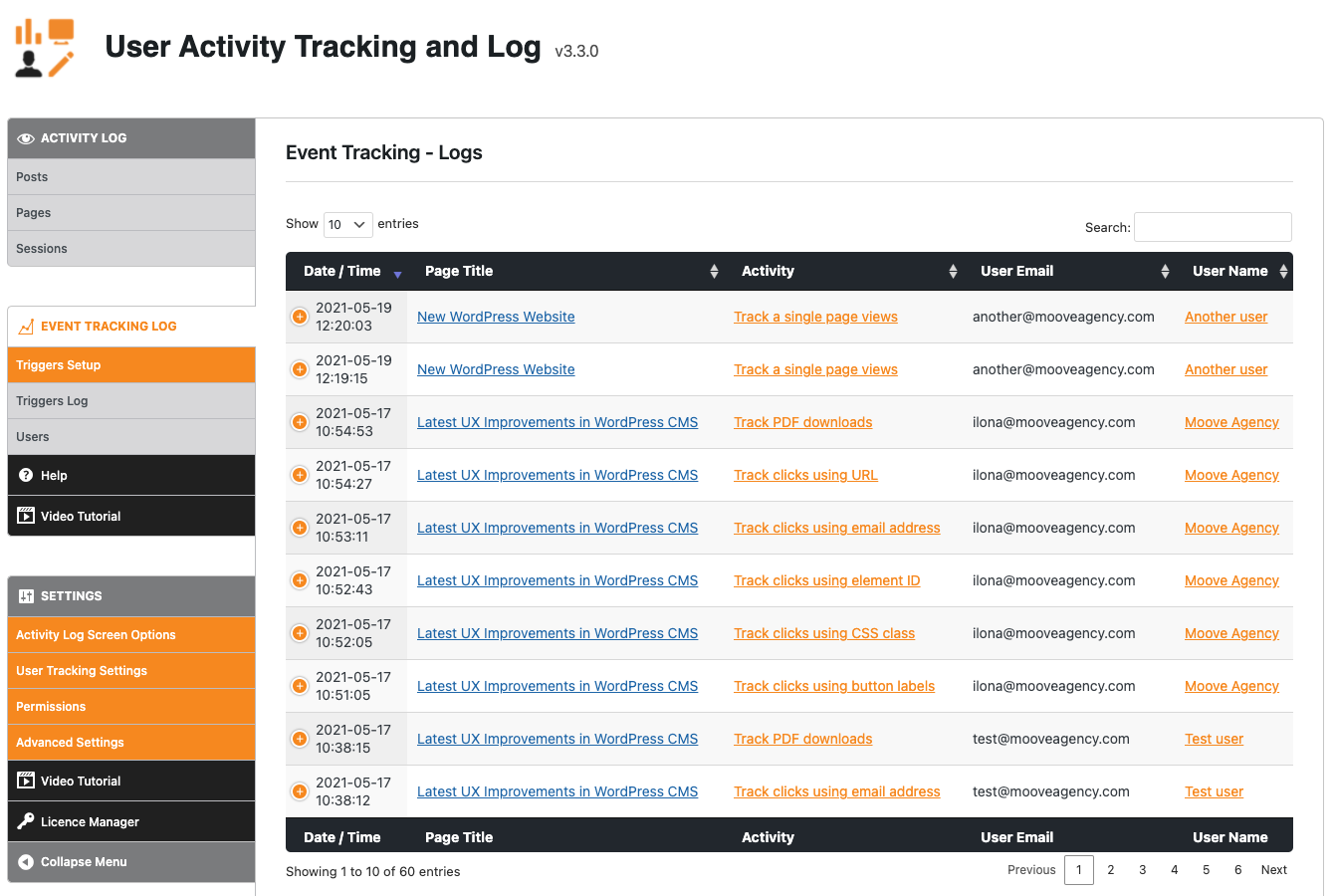 User Activity Tracking and Log - Event Tracking Log - Help