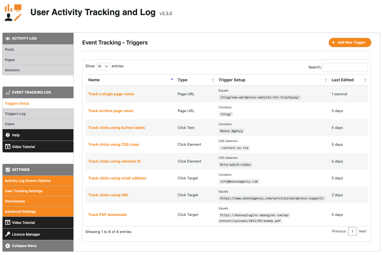 User Activity Tracking and Log - General Settings