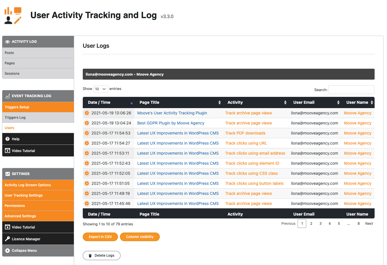 User Activity Tracking and Log - User Tracking Settings [Premium]