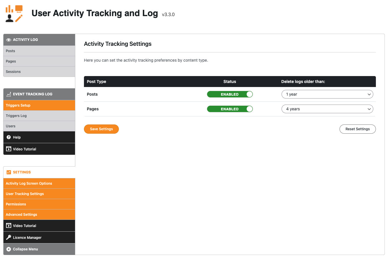 User Activity Tracking and Log - Advanced Settings [Premium]
