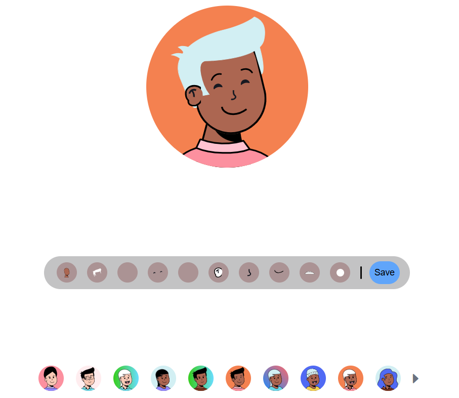 **Customization Options** - Various options to customize facial features, colors, and backgrounds.