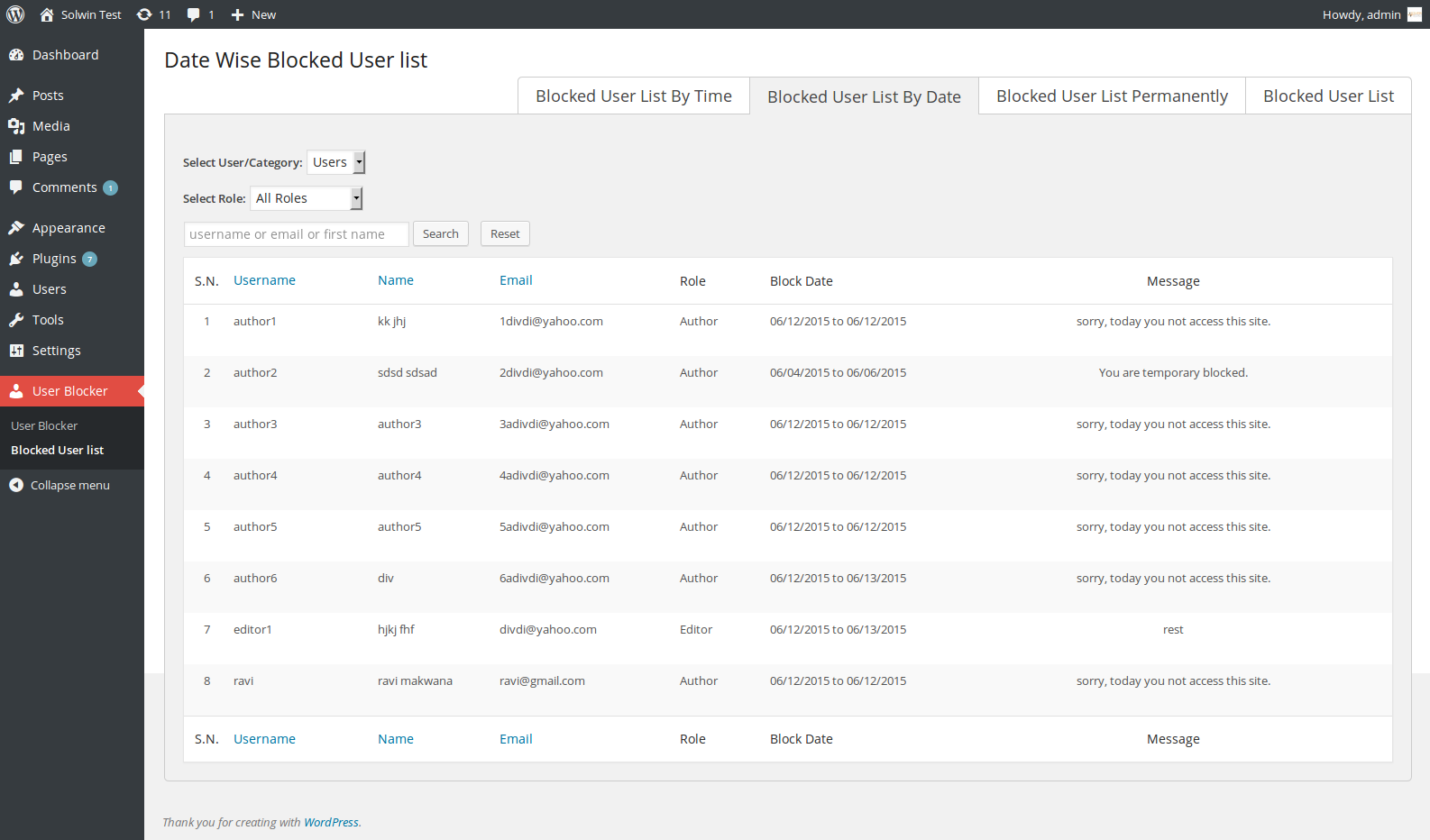 Blocked User List By Date