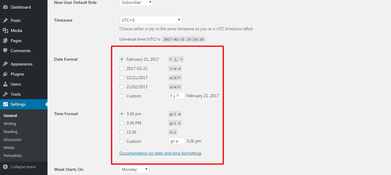 Change the default format of date/time.
