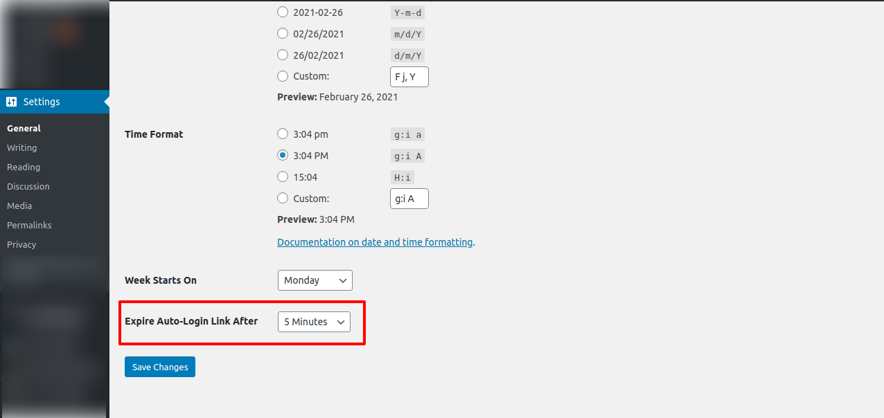 Set the expiration time of the login link.