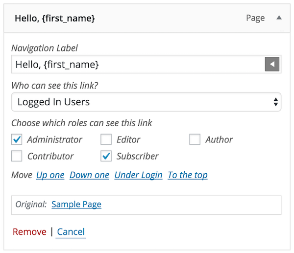 Display user information such as username, first name etc in your menu text.