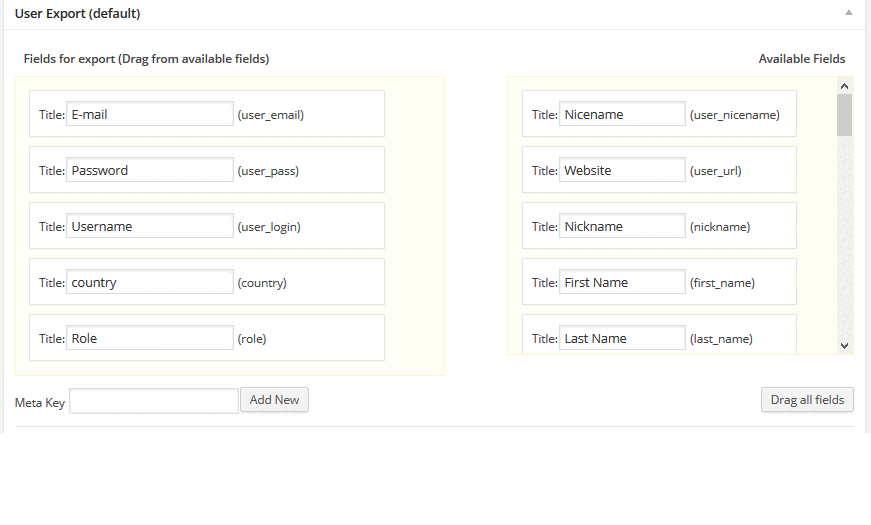 User export/import