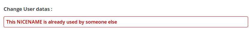 Error for Nicename