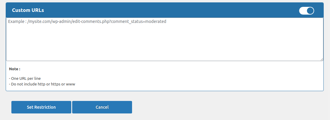 Restrict custom URLs for logged in users.