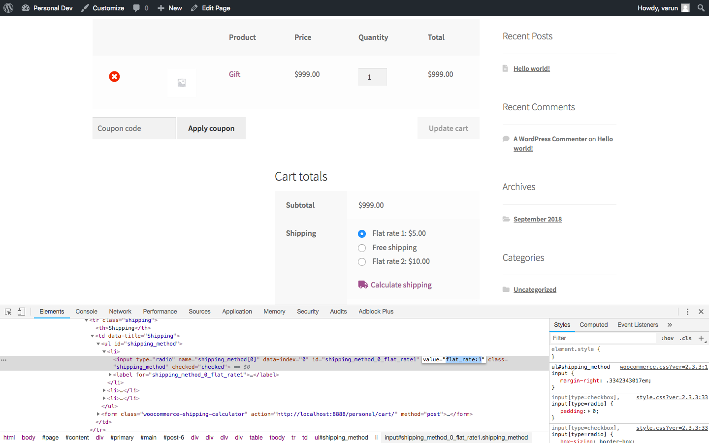 Value of Shipping Method to hide