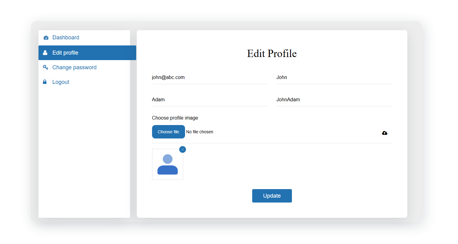 Change password in user account page