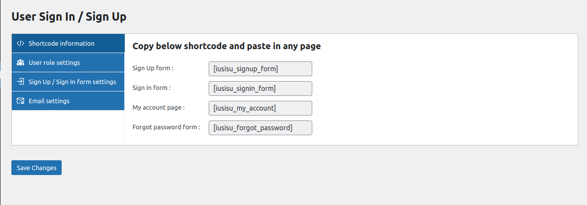 Admin Dashboard :: User role settings section