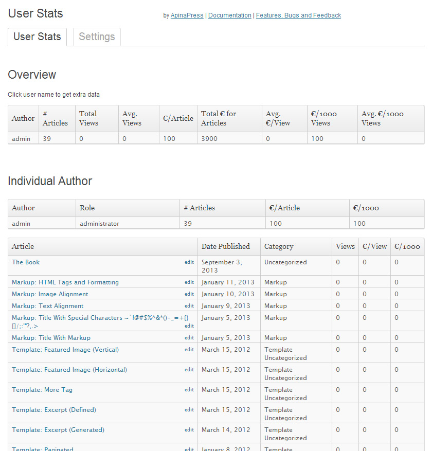 The main User Stats screen.