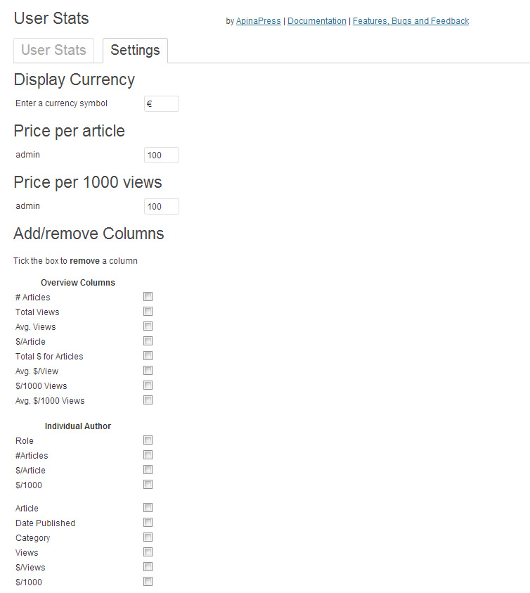 Settings screen