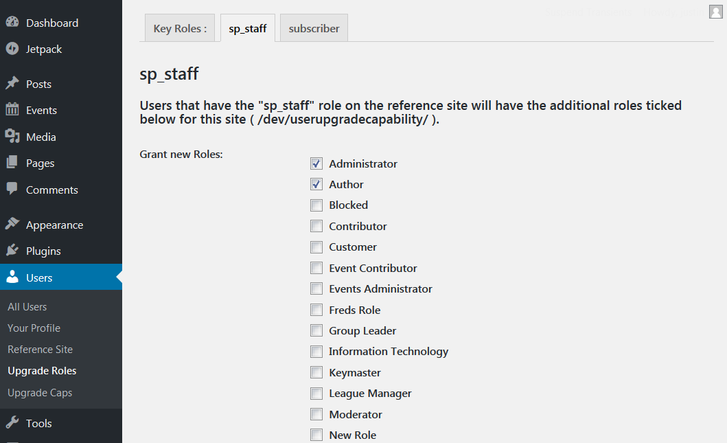 Users with the sp_staff role on the primary reference site will have the administrator & author roles on the local site