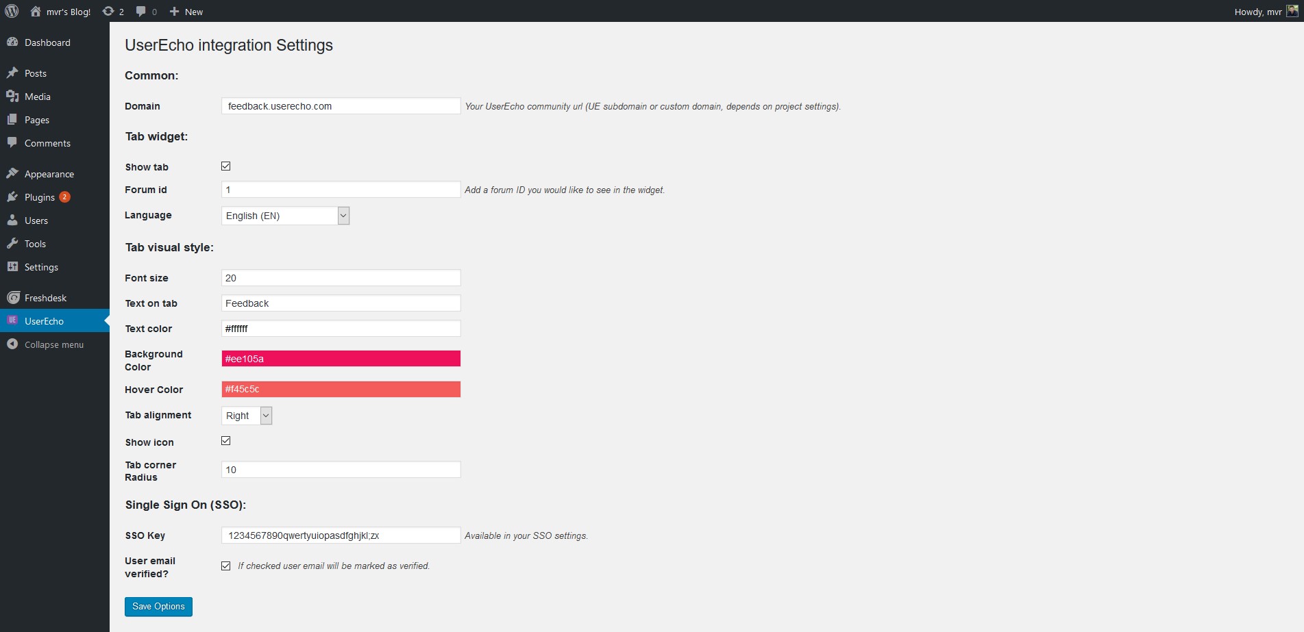 Settings screen.