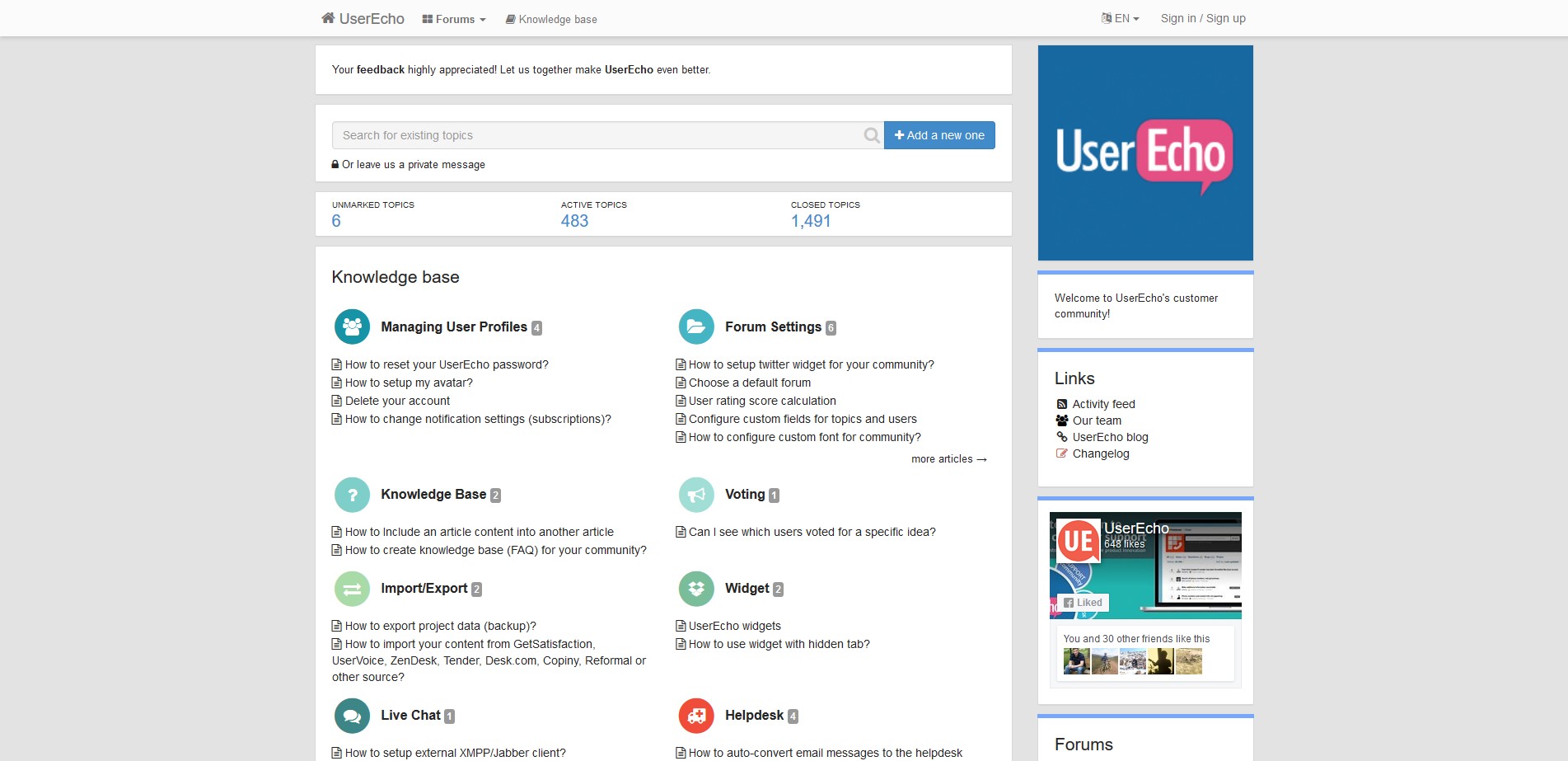 Support community dashboard view.