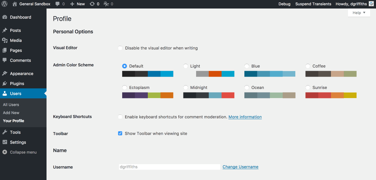 Changing A Username" Since version 3.0.0, usernames are now changed through the user profile page.