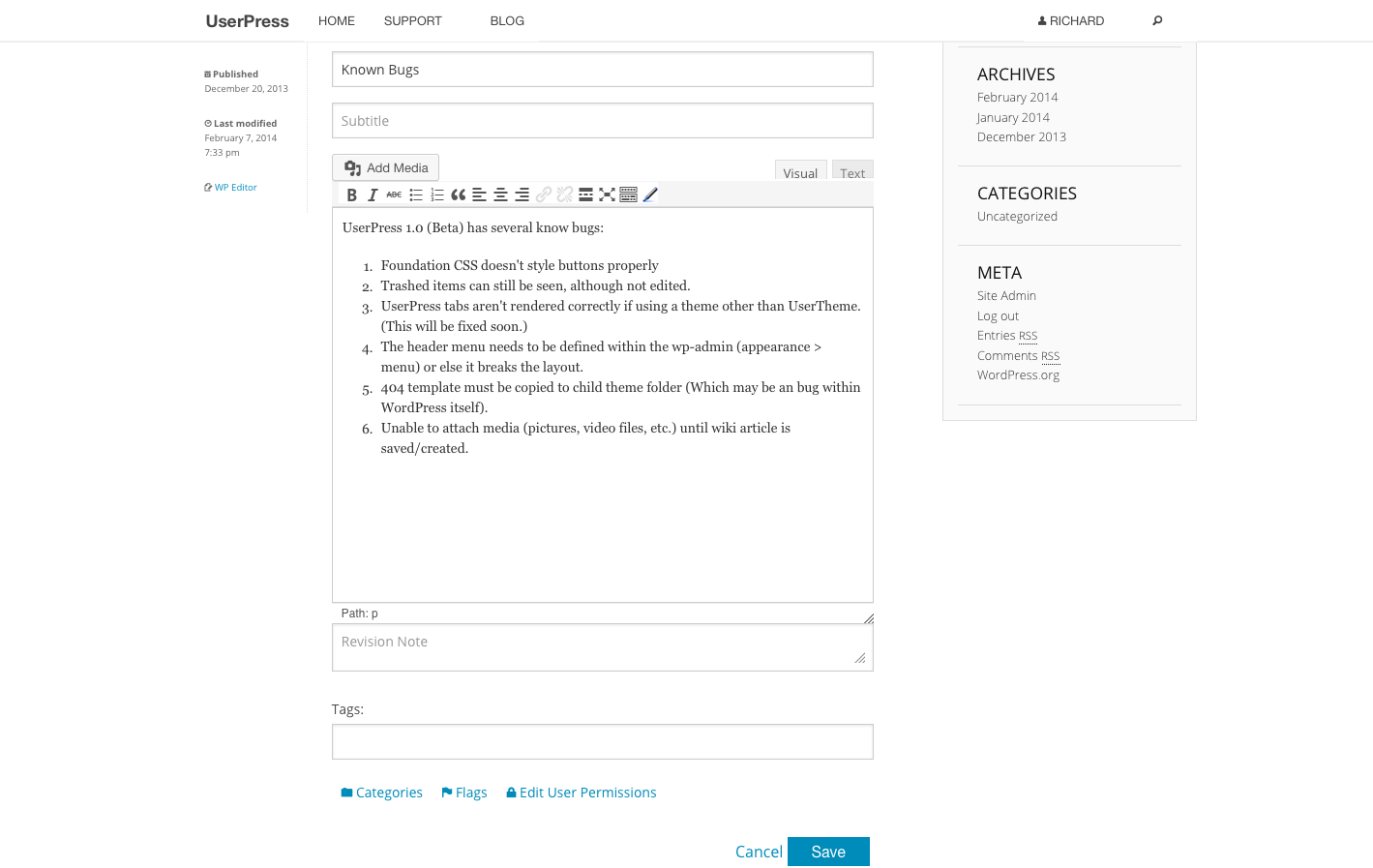 Wiki Edit Screen