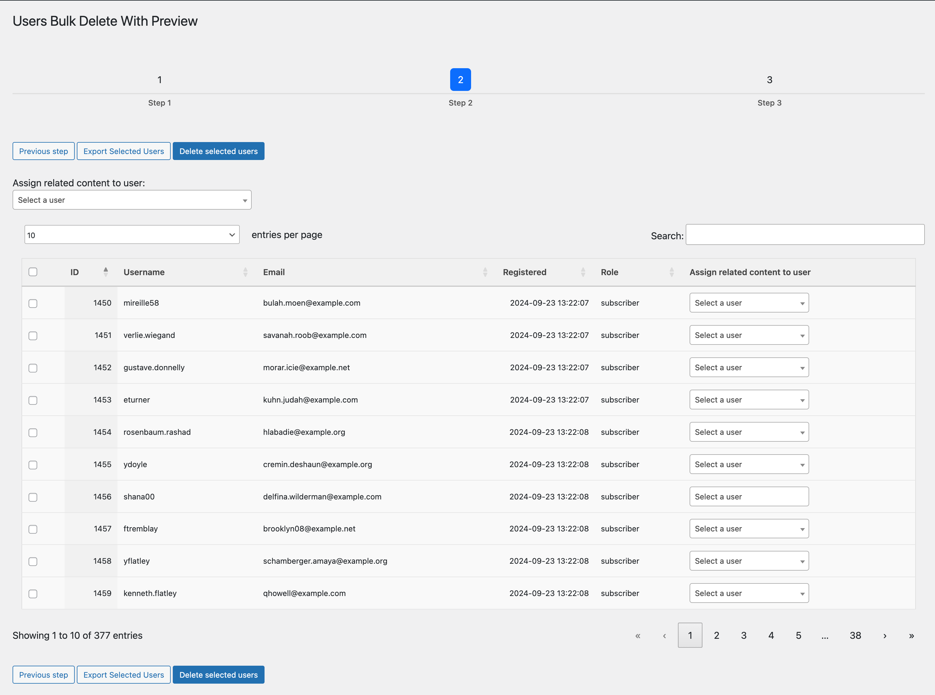 Second Step: Users Preview