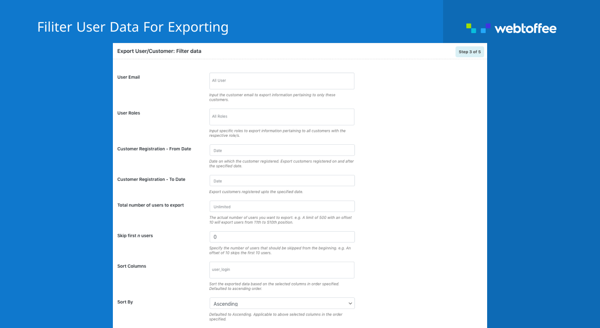 WordPress user import-export template save option