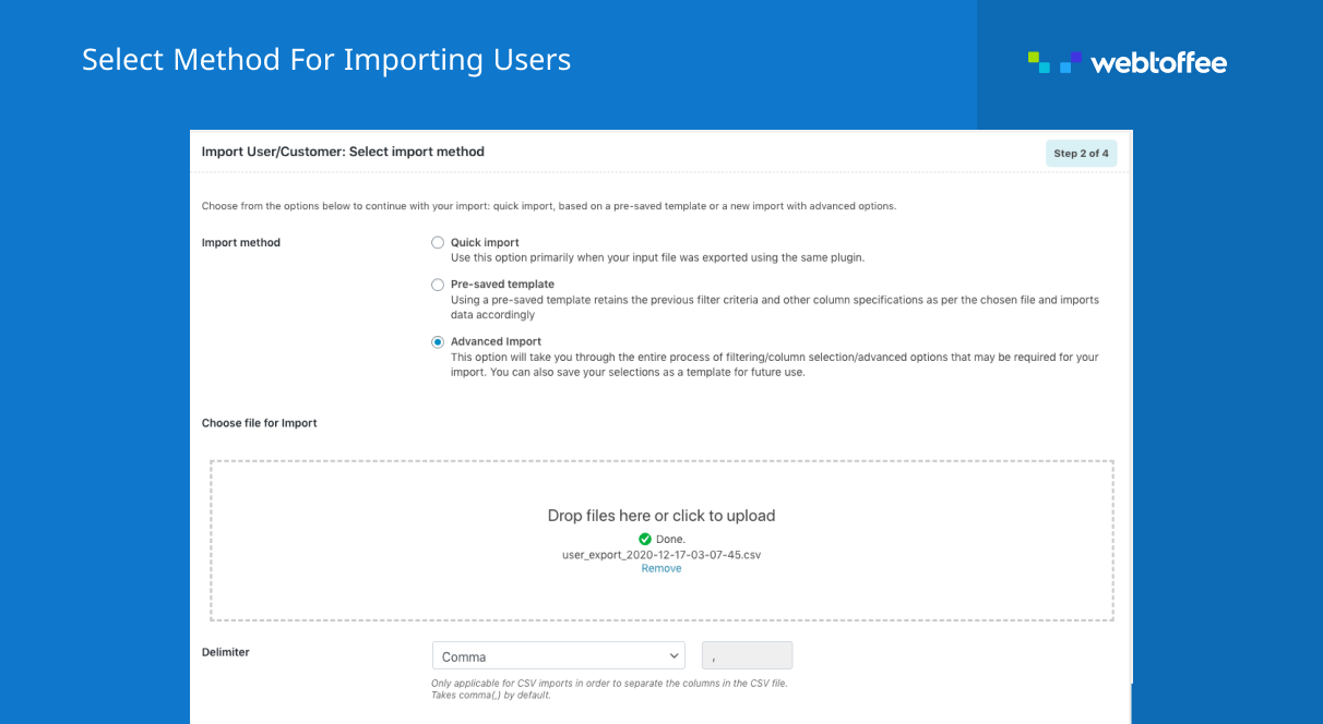 Advanced WordPress user import options and batch import