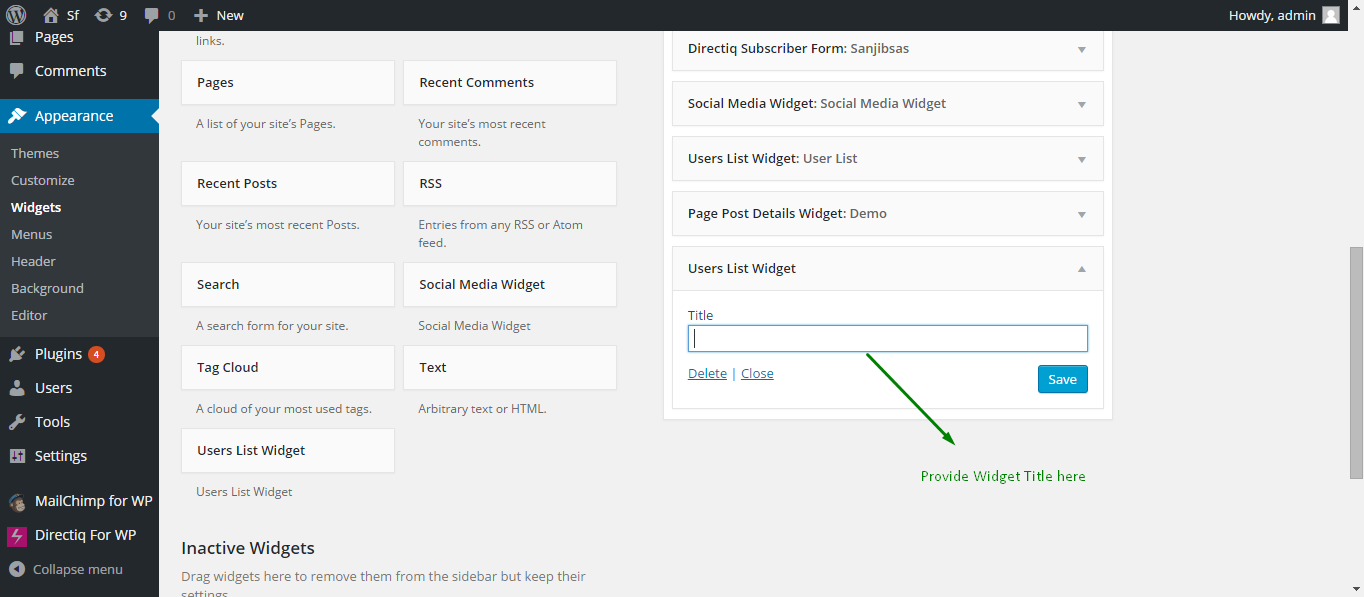 How to setup in the widget sidebar/Footer.