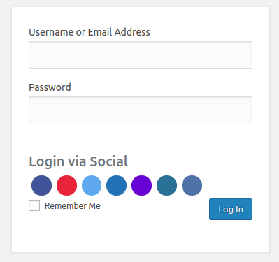 WP Login (brand icons removed in screenshots due to WP rules).