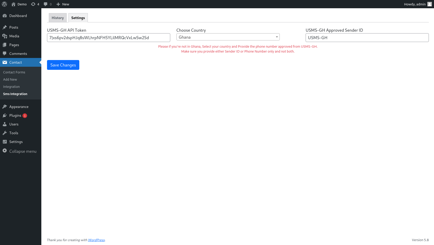 USMS-GH API Settings.