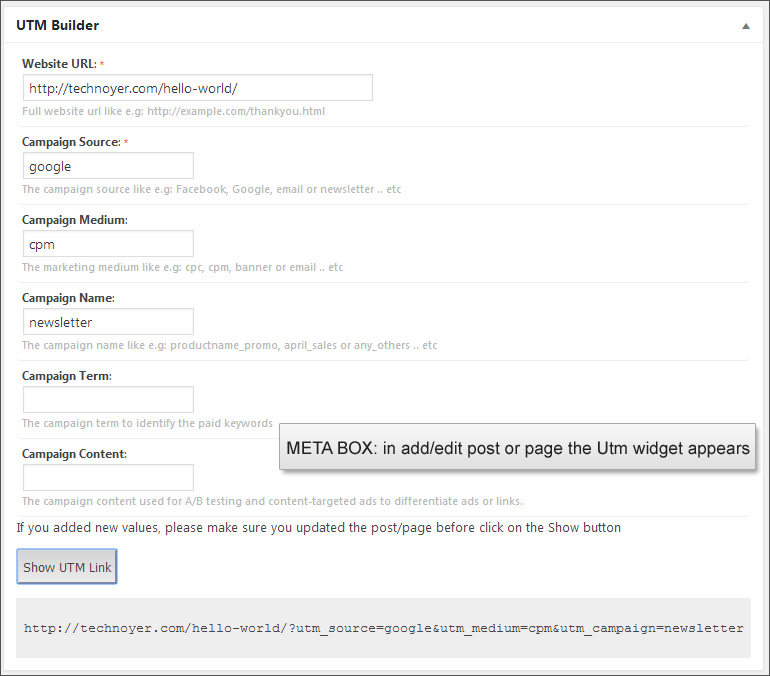 Build UTM from metabox