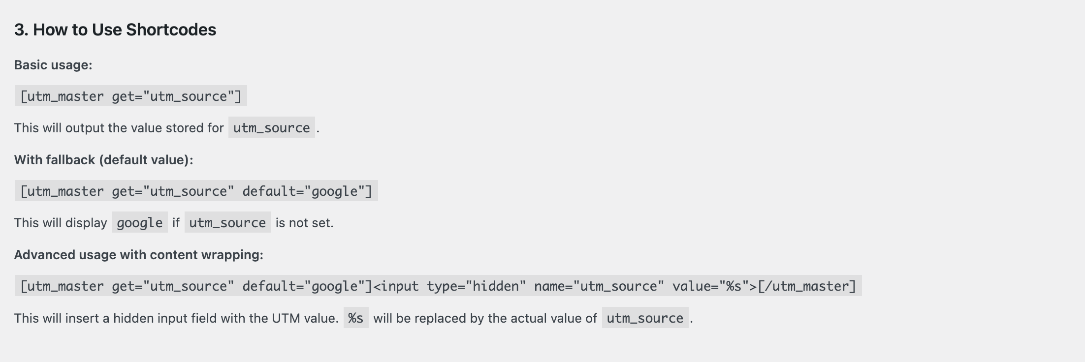Table showing all active UTM parameters