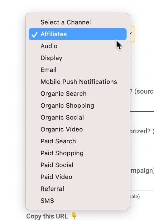 GA4 channel options