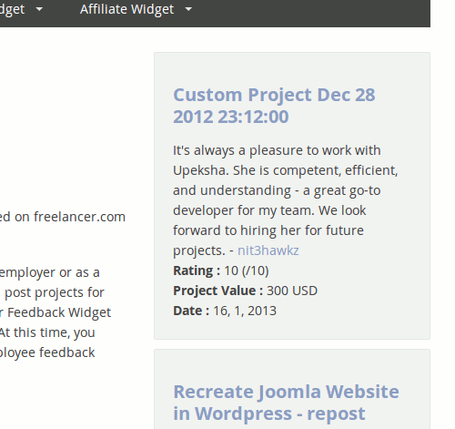 Freelancer Feedback Widget