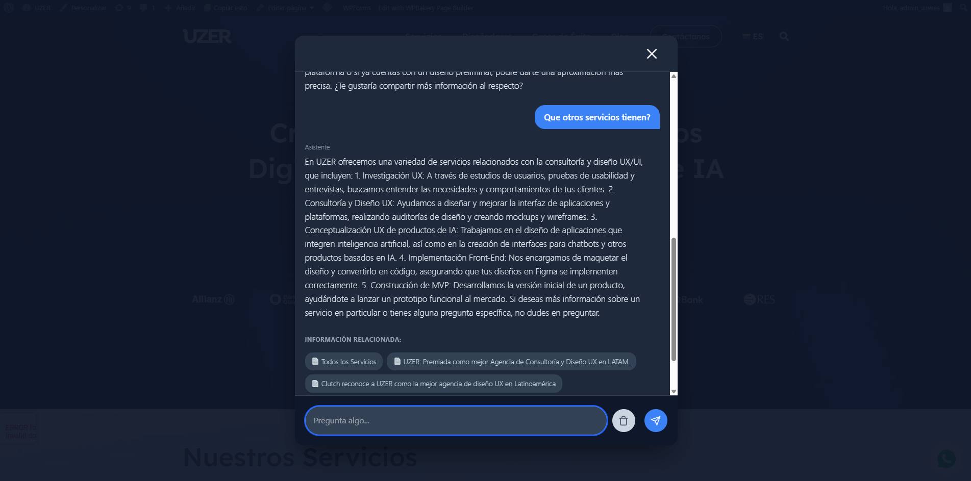 Frontend view using the "Fullscreen" layout with "Dark mode" enabled.