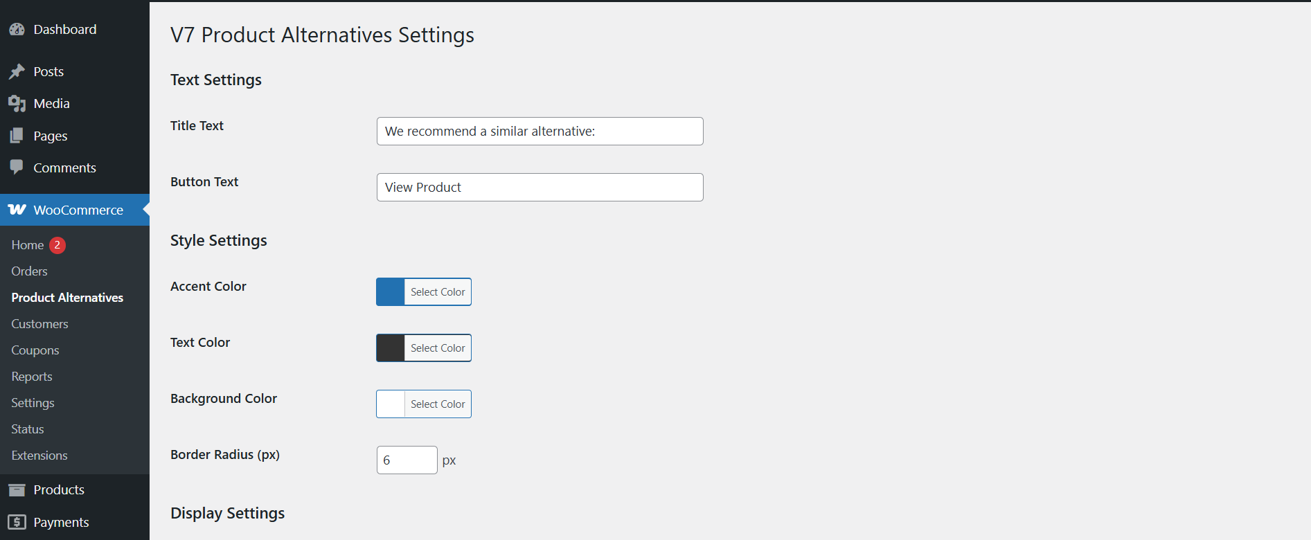 Product edit page with Alternative Product field