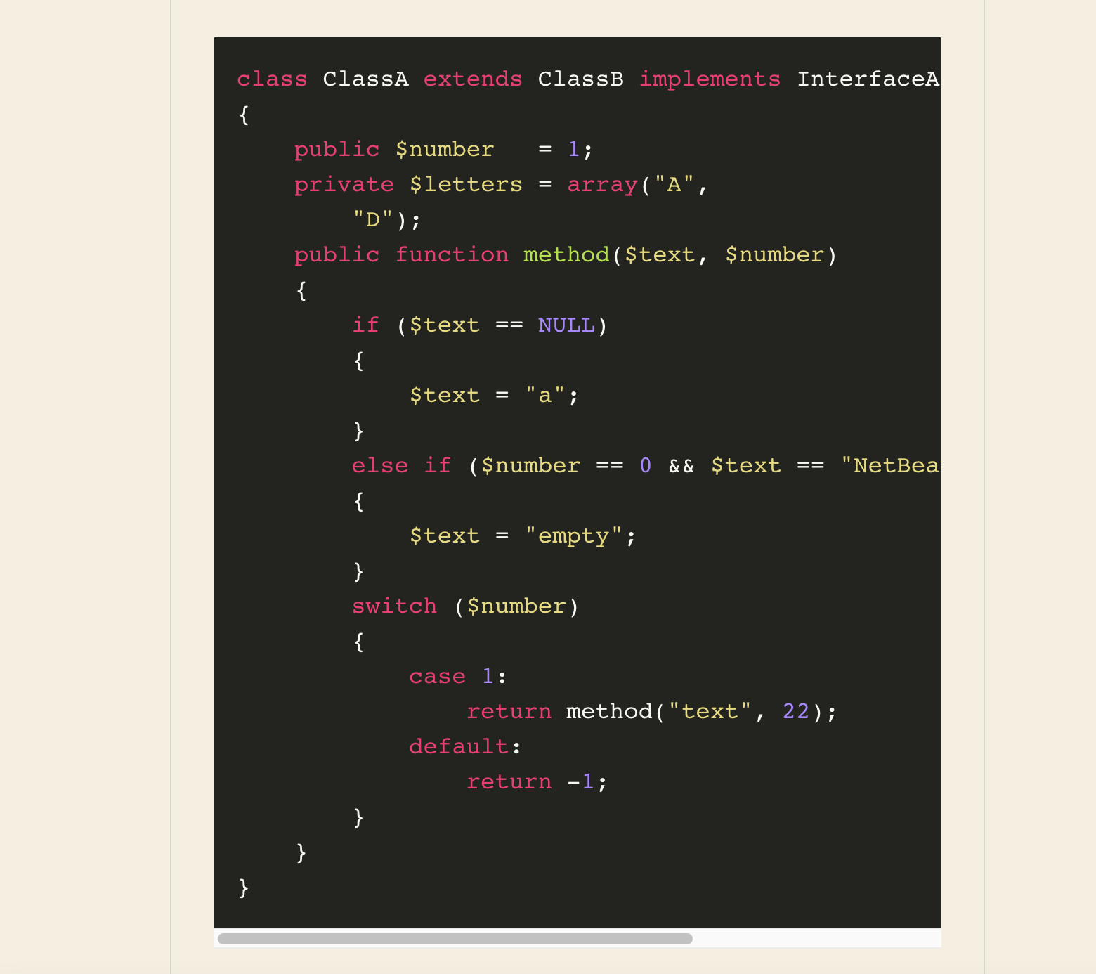 Sublime (Monokai) Theme: PHP Snippet with Scrollbar