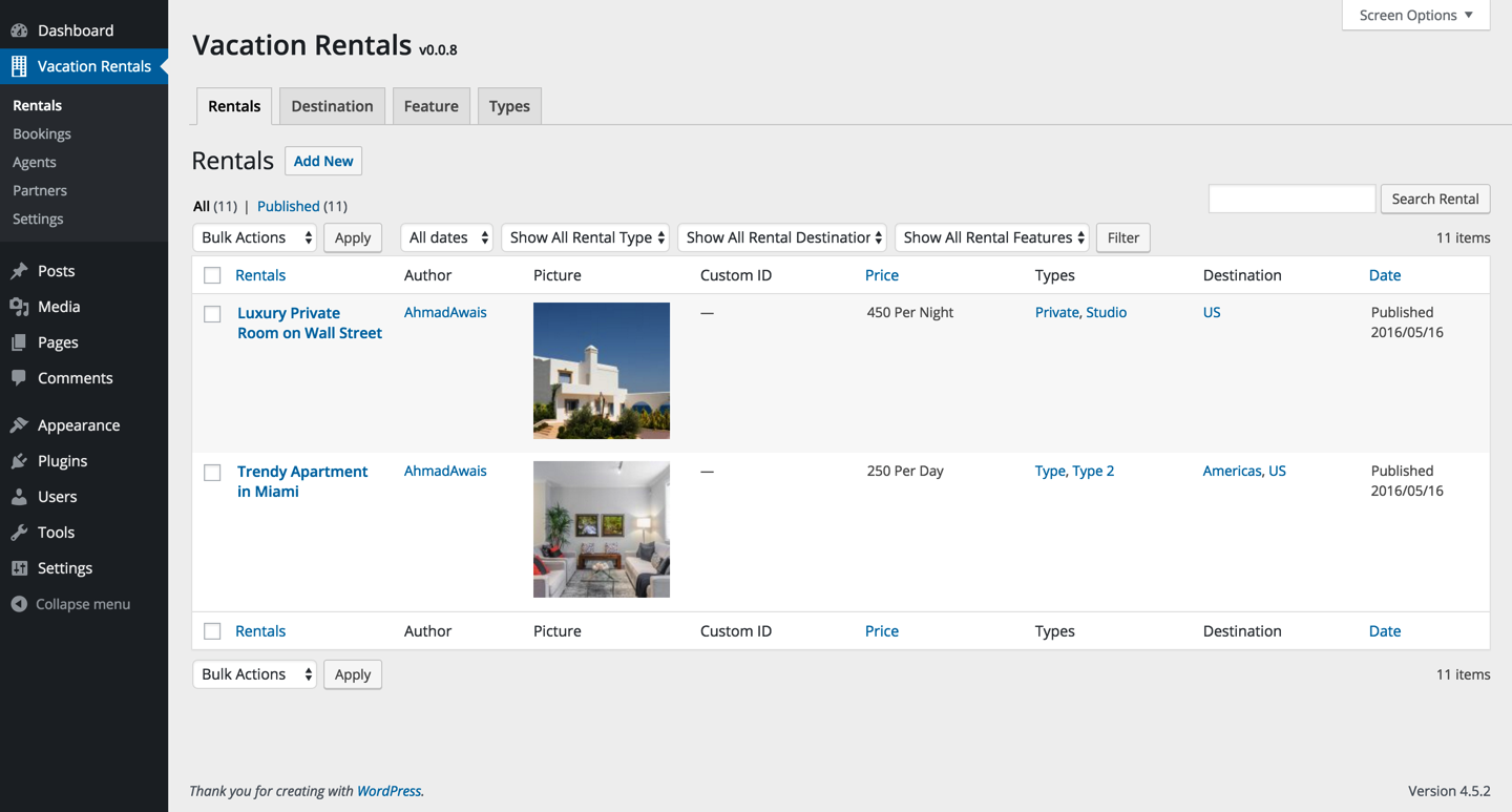 Vacation Rentals.