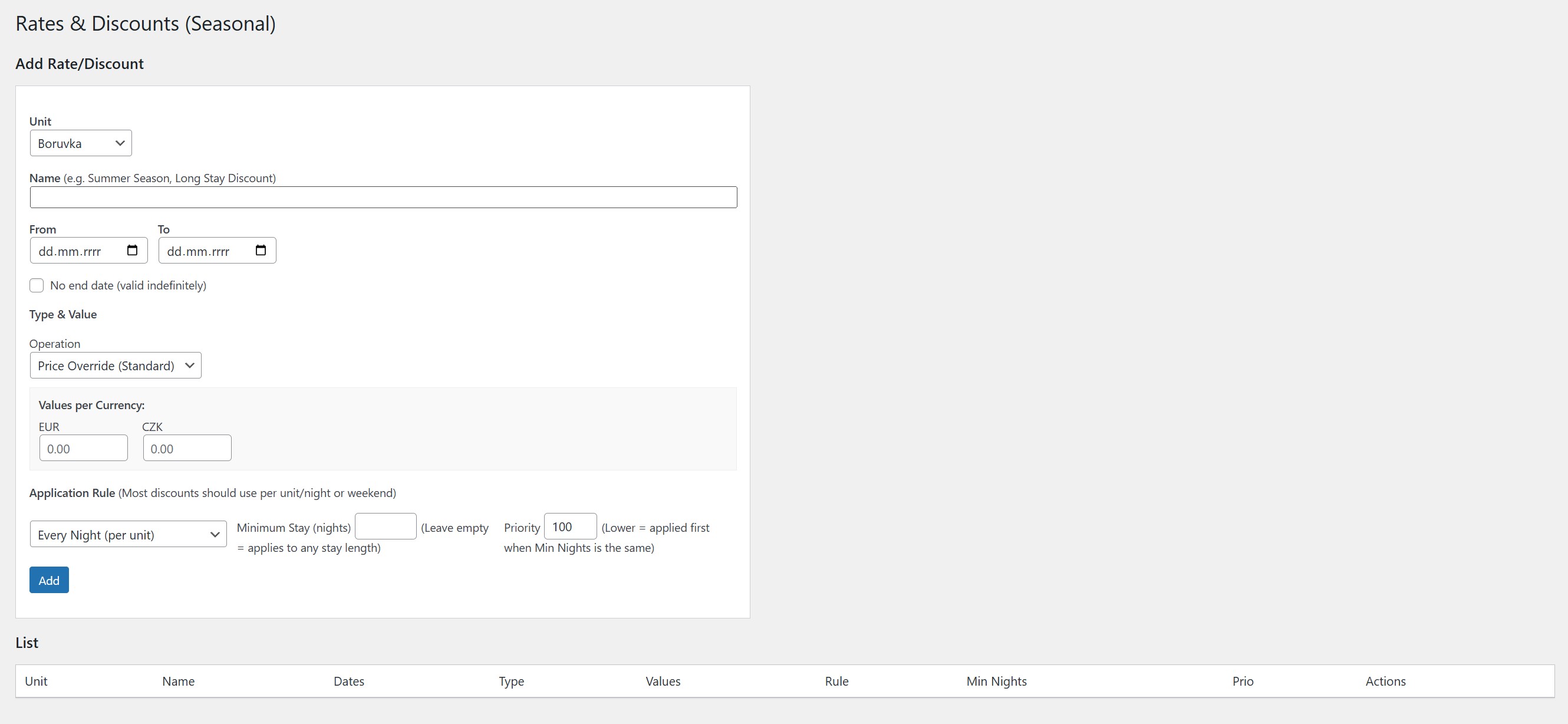 Booking form - guest contact information.