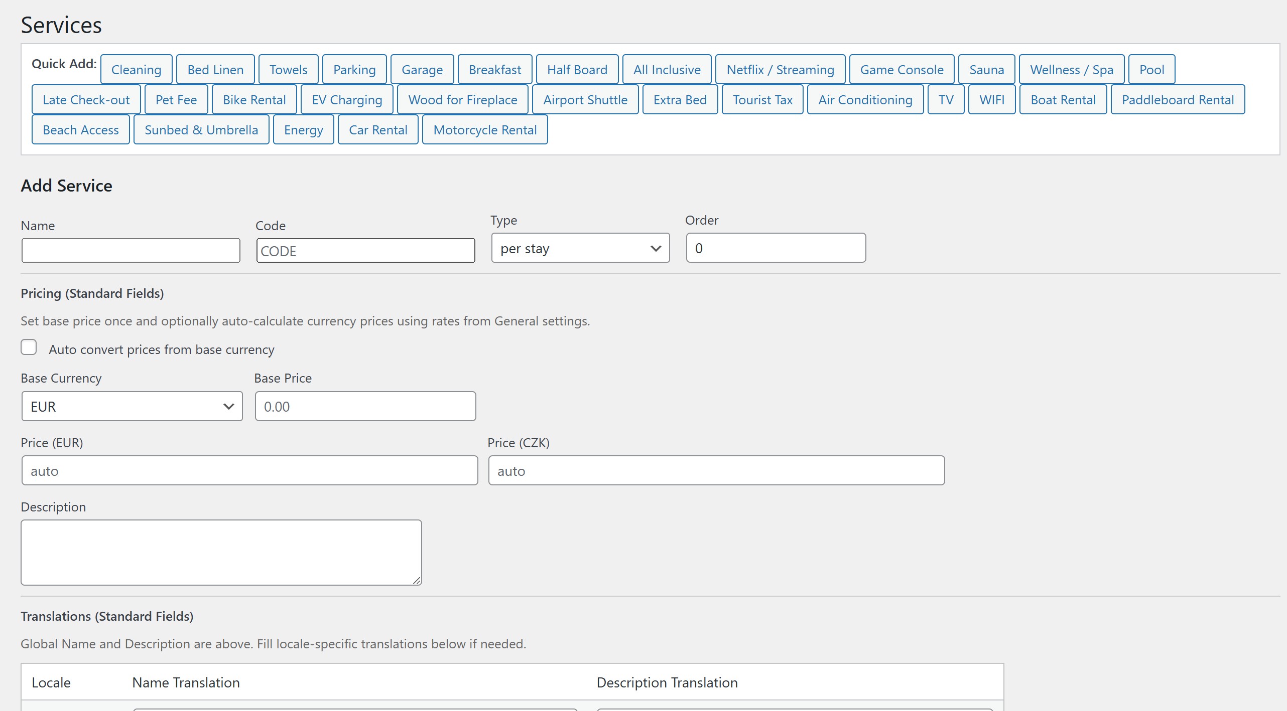 Admin - Unit management and settings.