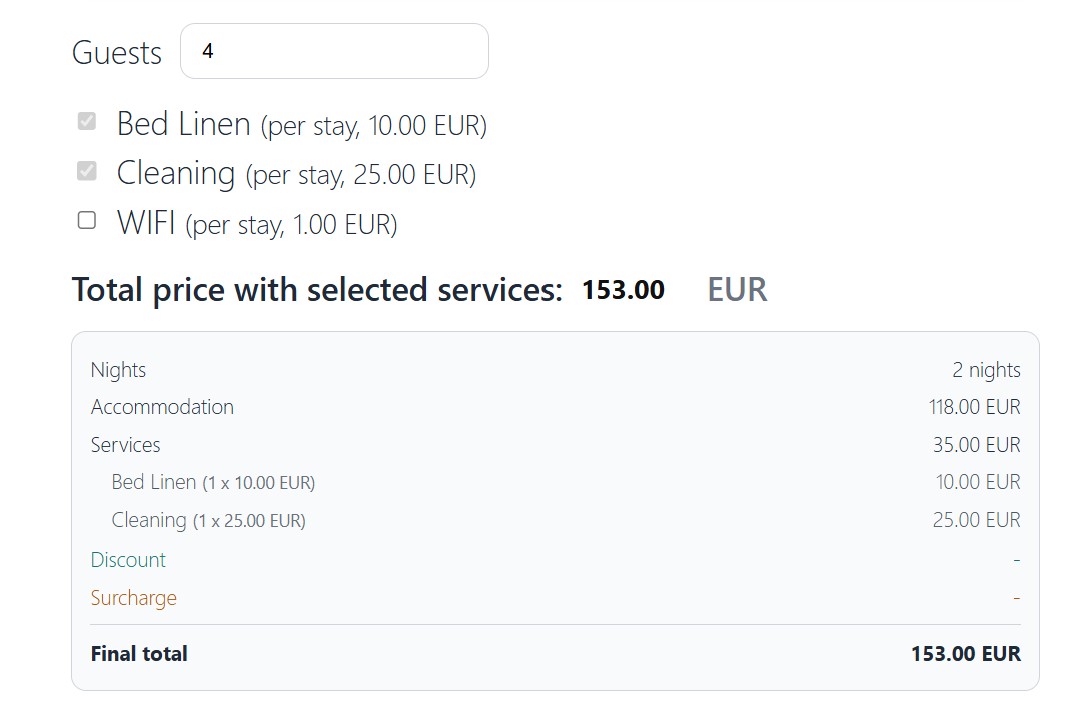 Admin - Bookings overview from website and external channels (Booking.com, Airbnb, etc.).