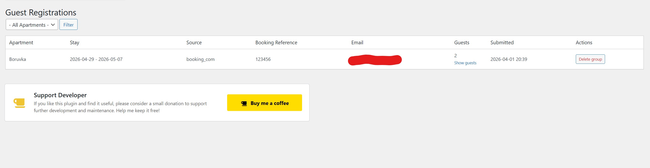Public guest registration form for collecting tourist tax data.
