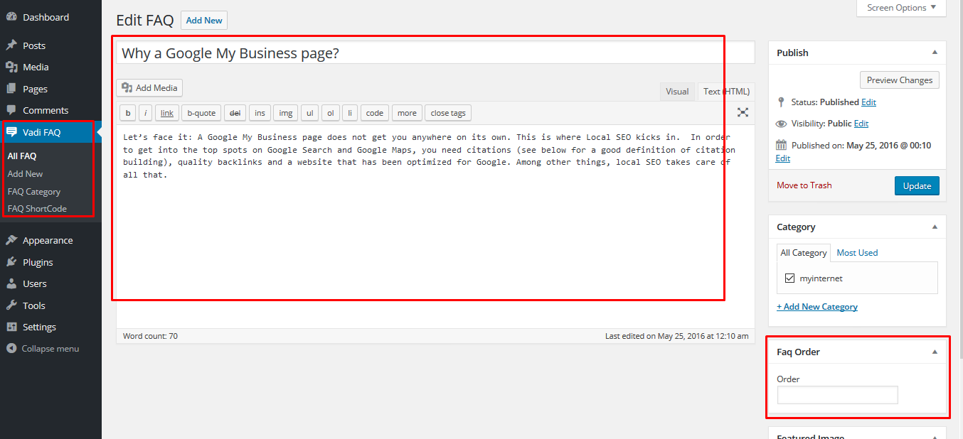 Add new FAQ or Edit Faq also able to change FAQ order