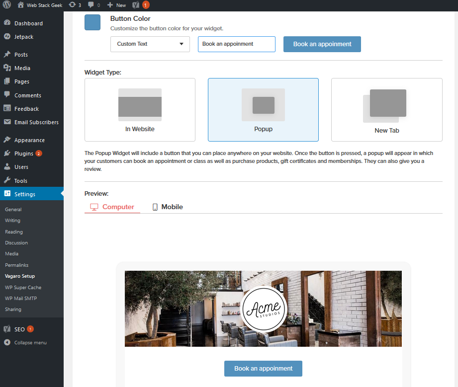 Widget embedded in a page