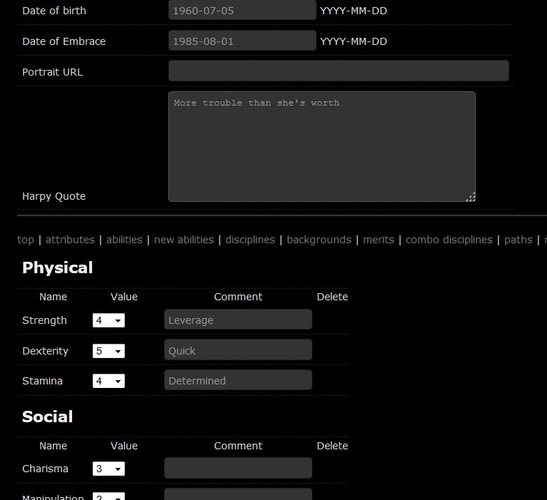 Edit a character sheet