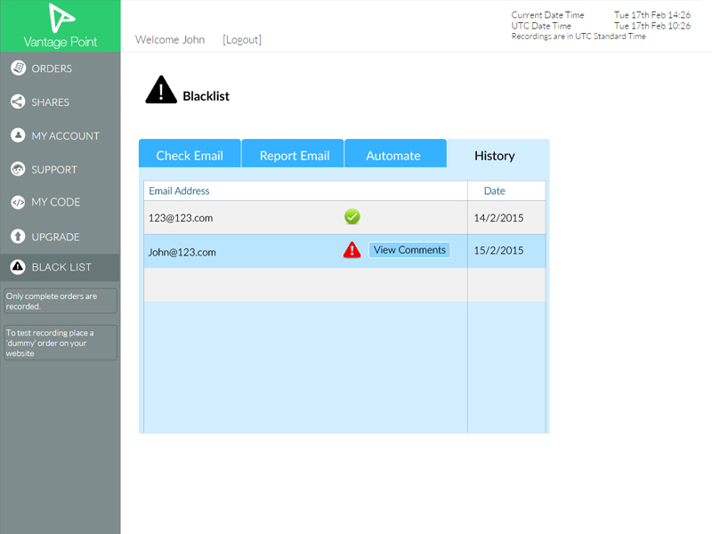 Customer Email Blacklist Checker