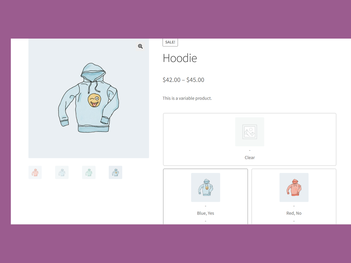 Grid View of Variation Radio buttons on a variable product. [Pro Feature]