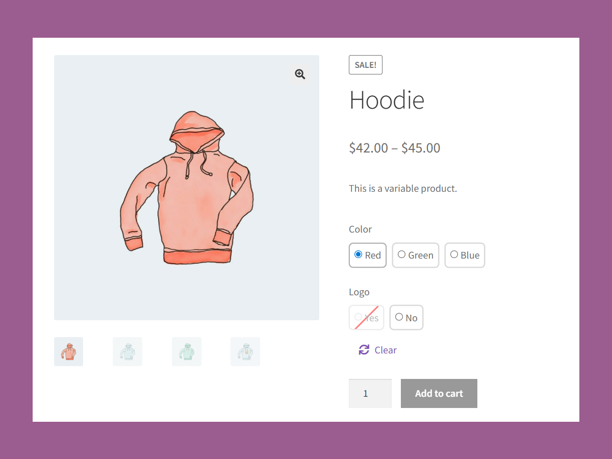 Attribute Radio buttons - Unavailable radio button.