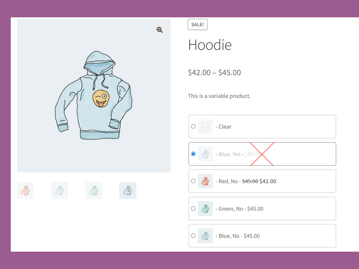 Variation Radio buttons - Clickable Out of stock radio button.